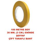 Çift Taraflı Şeffaf Sarı Bant 100 M. Uzunlukta 30 mm Eninde