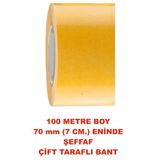 Çift Taraflı Şeffaf Sarı Bant 100 M. Uzunlukta 70 mm Eninde