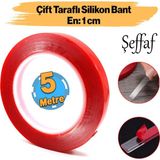 Çift Taraflı Silikon Bant Montaj Bandı Şeffaf 10 Mm X 5 Metre Güçlü Çok Amaçlı Yapıştırıcı 1 Adet