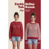 Çift Taraflı Triko Kazak Özel Tasarım İki Yönlü Kullanımlı File Dokulu Kazak - Kırmızı-Beyaz