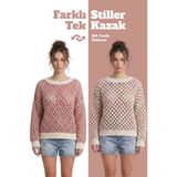 Çift Taraflı Triko Kazak Özel Tasarım İki Yönlü Kullanımlı File Dokulu Kazak - Pembe-Beyaz