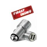 Çift Usb Araç Çakmaklık Telefon Şarj Başlığı Metal Aux Hızlı
