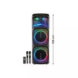 Çift Wooferlı Bluetooth Kule Hoparlör Profesyonel Çift Mikrofonlu Karaoke Seti Led Işıklı Speaker