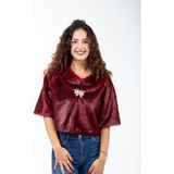 Çift Yaka Broşlu Abiye Kürk Etol Bolero - Bordo - 54