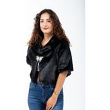 Çift Yaka Broşlu Abiye Kürk Etol Bolero - Siyah - 42