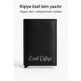çiftçioğlu Kişiye Özel Baskılı Vegan Deri Rfid Mekanizmalı Siyah Kartlık Cüzdan-kutulu