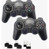 Çiftli Kablosuz Android Tv & Ps3 Uyumlu Oyun Kolu Seti – USB Alıcı ve Dönüştürücü Aparatlar Dahil - Siyah