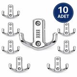 Çiftli Krom Metal Duvar Askısı, Vidalı, 7.5x5 cm, Elbise Çanta Havlu Askılığı, Portmanto Vestiyer, 10'lu Paket