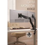 Çiftli Monitör Kolu VESA Uyumlu Hareket Ayarlanabilir Monitör Standı 17-32" 9+9 KG Kapasite Tutucu