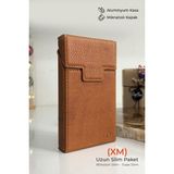 Cig Box cigbox Deri Sigara Çantası - (Xm) Uzun Ince Slim - Aluminyum Kasa- Mıknatıslı - Sigara Tabakası Kutusu,hediyelik - Kahverengi