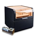Cigarloong Karbon Desen Camlı Katlı Humidor Puro Kutusu 150s CigarSpa Elektronik Nemlendirme