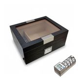 Cigarspa Elektronik Nemlendiricili Camlı Puro Kutusu Humidor Metal Siyah