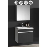 Çiğdem 55 cm Beyaz-Antrasit Gri Mat MDF Seramik Lavabolu Asma Banyo Dolabı Takımı