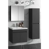 Çiğdem 55+35 cm Antrasit Gri Mat Mdf Seramik Lavabolu Sepetli Asma Banyo Dolabı Takımı