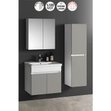 Çiğdem 55+35 cm Beyaz-İnox Balon MDF Seramik Lavabolu Asma Banyo Dolabı Takımı