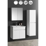 Çiğdem 55+35 Cm Beyaz Mdf Seramik Lavabolu Asma Banyo Dolabı Takı Beyaz
