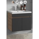 Çiğdem 65 Cm Antrasit Gri Mat-atlantik Çam Mdf Seramik Lavabolu Asma Banyo Alt Dolabı