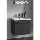 Çiğdem 65 Cm Antrasit Gri Mat MDF Seramik Lavabolu Asma Banyo Alt Dolabı