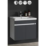 Çiğdem 65 Cm Beyaz-Antrasit Gri Mat Mdf Seramik Lavabolu Asma Banyo Alt Dolabı