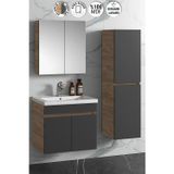 Çiğdem 65+35 cm Atlantik Çam- Antrasit Gri Mat MDF Seramik Lavabolu Asma Banyo Dolabı Takımı