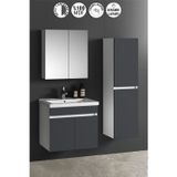 Çiğdem 65+35 cm Beyaz-Antrasit Gri Mat MDF Seramik Lavabolu Asma Banyo Dolabı Takımı