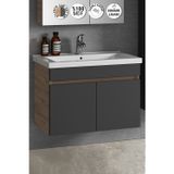 Çiğdem 80 cm Antrasit Gri Mat-Atlantik Çam MDF Seramik Lavabolu Asma Banyo Alt Dolabı