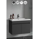 Çiğdem 80 Cm Antrasit Gri Mat MDF Seramik Lavabolu Asma Banyo Alt Dolabı