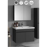 Çiğdem 80 Cm Antrasit Gri Mdf Seramik Lavabolu Asma Banyo Dolabı Antrasit - Gri