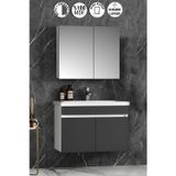 Çiğdem 80 cm Beyaz-Antrasit Gri Mat MDF Seramik Lavabolu Asma Banyo Dolabı Takımı