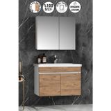Çiğdem 80 cm Beyaz-Atlantik Çam MDF Seramik Lavabolu Asma Banyo Dolabı Takımı