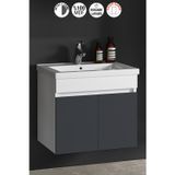 Çiğdem 80 cm Beyaz-Füme Balon MDF Seramik Lavabolu Asma Banyo Alt Dolabı