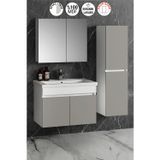 Çiğdem 80+35 cm Beyaz-İnox Balon MDF Seramik Lavabolu Asma Banyo Dolabı Takımı