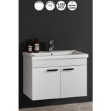 Çiğdem Kulplu 80 cm Beyaz MDF Seramik Lavabolu Asma Banyo Alt Dolabı