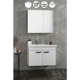 Çiğdem Kulplu 80 cm Beyaz MDF Seramik Lavabolu Asma Banyo Dolabı Takımı