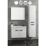 Çiğdem Kulplu 80+35 cm Beyaz MDF Seramik Lavabolu Asma Banyo Dolabı Takımı