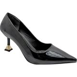 Çiğdem Kundura Alestra | Geometrik Detaylı Kadeh Topuk Stiletto - Siyah-Rugan - 37 - Black