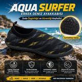 Çiğdem Kundura Aqua Surfer Erkek Deniz Ayakkabısı 44- Siyah-Sarı - Esnek Dalgıç Kumaş ile Üstün Koruma - Siyah - Sarı