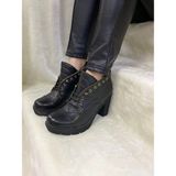 Çiğdem Kundura Çiğdem Gerçek Deri Lastik Bağlı Platform Siyah Kısa Kadın Bot (B2) - Siyah - 38 - ST01433-SİYAH-38