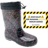 Çiğdem Kundura Çiğdem Içi Tüylü Çiçekli Lastik Çizme - Renkli-Siyah-Kırmızı - 38 - Siyah - Kırmızı