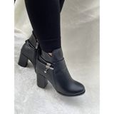 Çiğdem Kundura Çiğdem Yanı Küpeli Siyah Cilt Topuklu Bot (Esf) - Siyah - 40 - ST00603-SİYAH-40