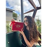 CIGDEMCALISKAN Aşka Uçan Kuşlar Kadife Clutch - Makyaj Çantası - Kırmızı