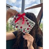 CIGDEMCALISKAN Jardim De Rosas Kadife Clutch / Makyaj Çantası - Ekru
