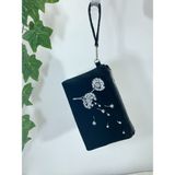 CIGDEMCALISKAN Velvet Dream Botanical Clutch Çanta | Karahindiba Nakışlı Kadife El Çantası - 17 cm x 24 cm - Siyah