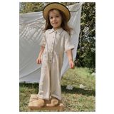 Cigit Beli Pileli Keten Tulum 2-7 Yaş Naturel