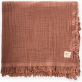 Cigit Dört Kat Püsküllü Organic Müslin Battaniye 80X120 Cm Açık Kahve - Kahverengi - 80 x 120 cm