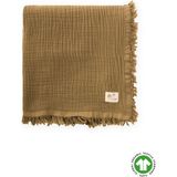 Cigit Dört Kat Püsküllü Organic Müslin Battaniye 80X120 Cm Hardal Sarı - 80 x 120 cm