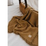 Cigit Dört Kat Püsküllü Organic Müslin Battaniye 80X120 Cm Hardal Sarı - 80 x 120 cm