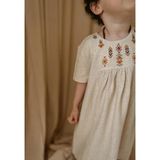 Cigit Etnik Desen Baskılı Keten Elbise 2-7 Yaş Naturel - 6 - 7 Yaş