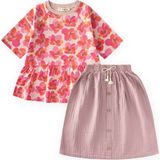 Cigit Müslin Etekli Tunik Takım 5-12 Yaş Pudra Pembe - 9 - 10 Yaş