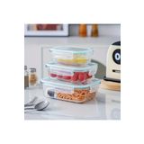 CİHO 3 lü Set (1040ml-700ml-410ml) Cam Kilitli Vakumlu Dikdörtgen Hava Geçirmez Kapaklı Saklama Kabı